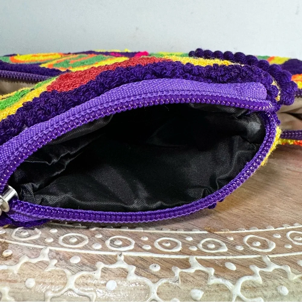 Colombian Wayuu Purple Butterfly Flowers Handmade Purse Bag & Coin Purse Artisan